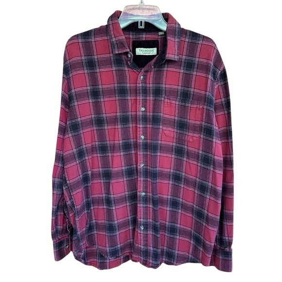 Tallwoods Bruno Milano Red and Black Plaid Flannel Button Down Shirt, Large - Picture 1 of 7